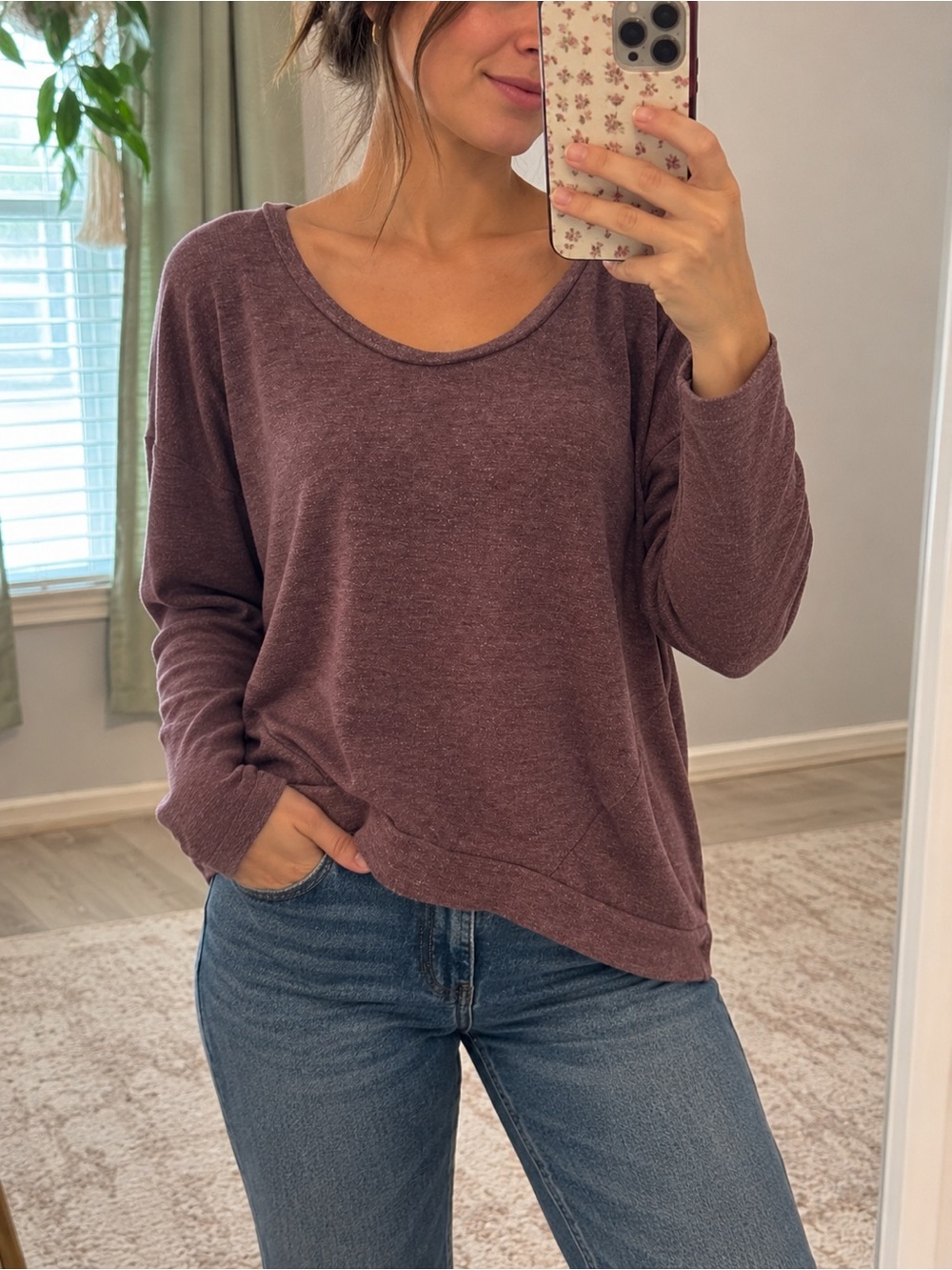 Old Navy Burgundy Heathered High Low Long Sleeve Top S Petite